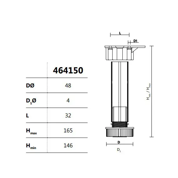 Ножка-опора регулируемая 146 мм Kum-Plast арт.464150 - 1