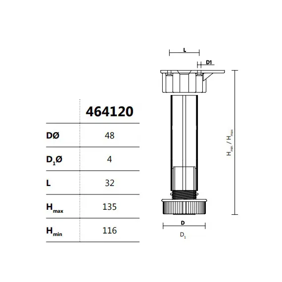 Ножка-опора регулируемая 116 мм Kum-Plast арт.464120 - 1