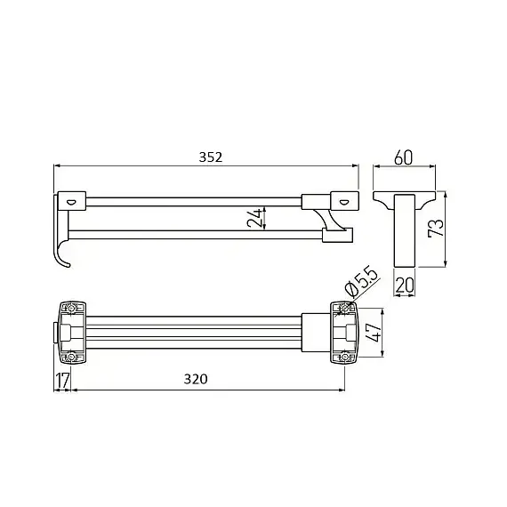 Штанга выдвижная PRESTIGE L-350мм WW-WSD350-01B - 1