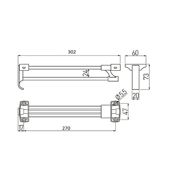 Штанга выдвижная PRESTIGE L-300мм WW-WSD300-01B - 1