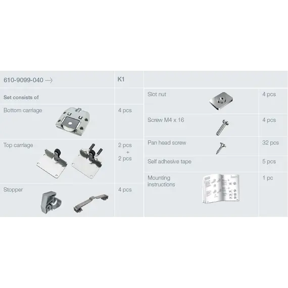 Механизм Set 200s для систем раздвижных дверей с нижним ходом (2 двери) арт.610-9099-040-K1 - 1