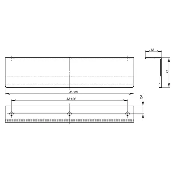 Ручка профильная для кухни Валмакс PN(14) 03.00.032.046 St, 32 мм, сатин светлый. - 1