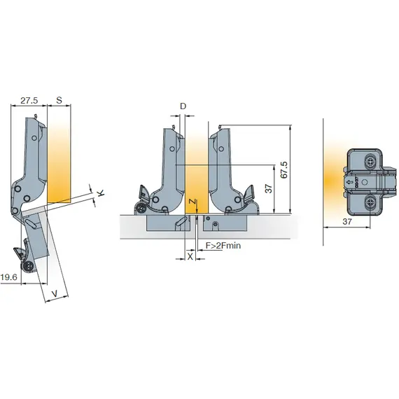 Петля 120/45/9 T-type Glissando с доводчиком установка без инструментов PressTo арт.701-0CT6-054 - 8