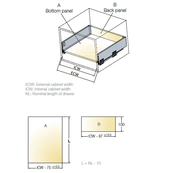 Выдвижной ящик Tekform Slimline Tacto DW100 500 мм, белый арт.655-8F63-150-00 - 1