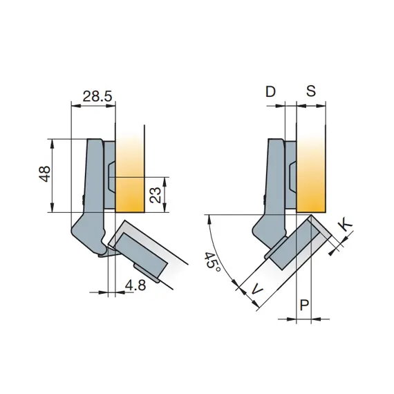 Петля мебельная Titus B-Type-i угловая 45 градусов 110/48/9 мм. Арт: 954-0148-650-00 - 6