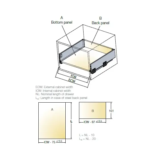 Выдвижной ящик Tekform Slimline Tacto DW145 400 мм, белый арт.655-8G61-150-00 - 2