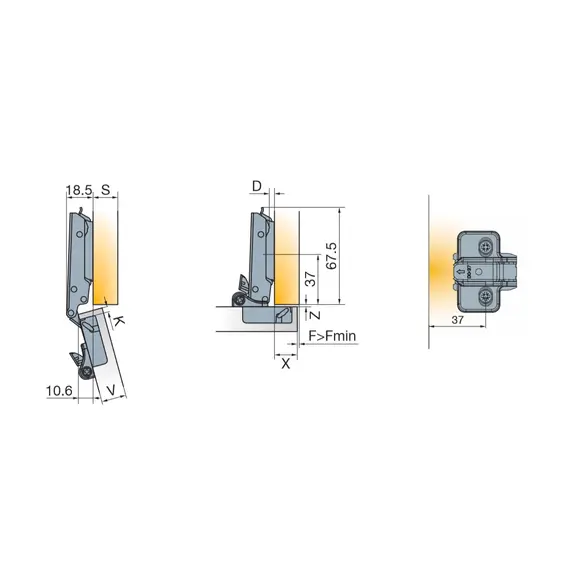 Петля T-type Noir Glissando с доводчиком 120/45/0 мм для машинной установки арт.701-0UT1-068-00 - 4
