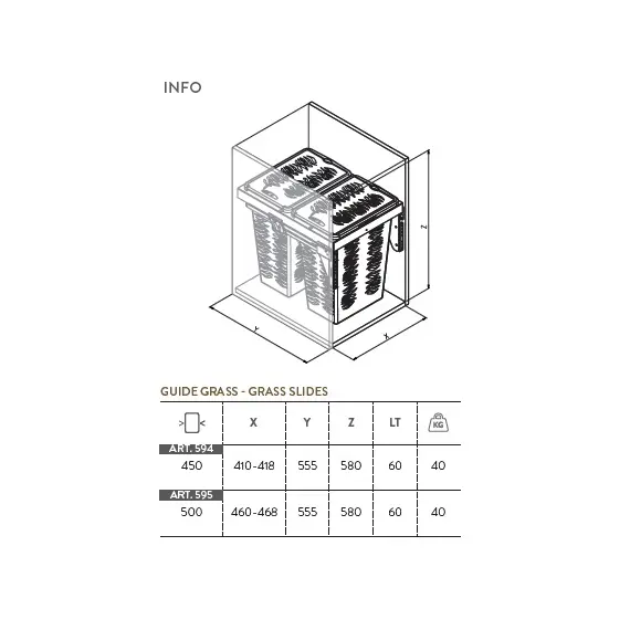 Корзина для белья выдвижная, 60 л (2х30), шкаф 500мм арт.595 - 1