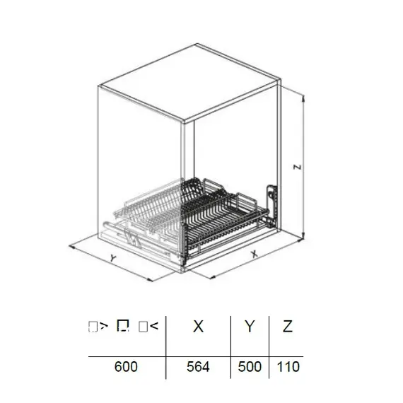 Сушка выдвижная в нижний ящик, глубина 500 мм, шкаф 600 мм арт.999T.500.600 - 1