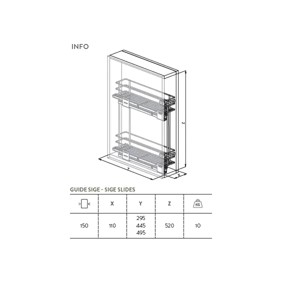 Корзина выдвижная, глубина 500 мм, шкаф 200мм арт.002G.200 - 1