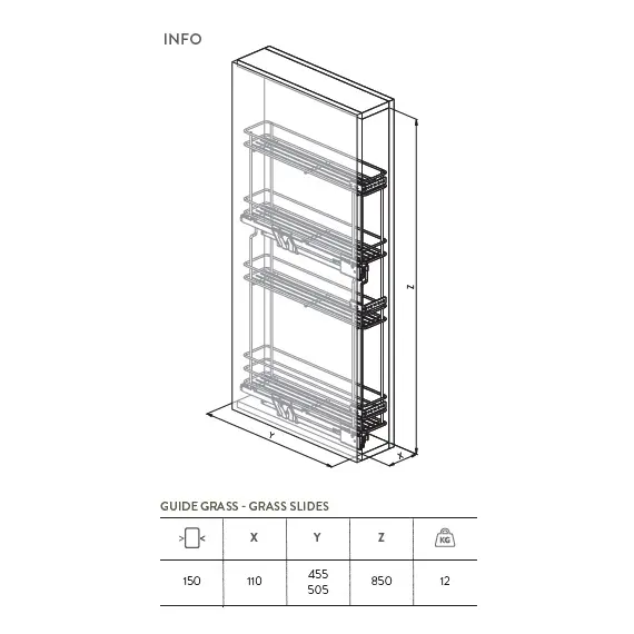 Колонна выдвижная, глубина 450 мм, шкаф 150мм арт.249.450 - 1