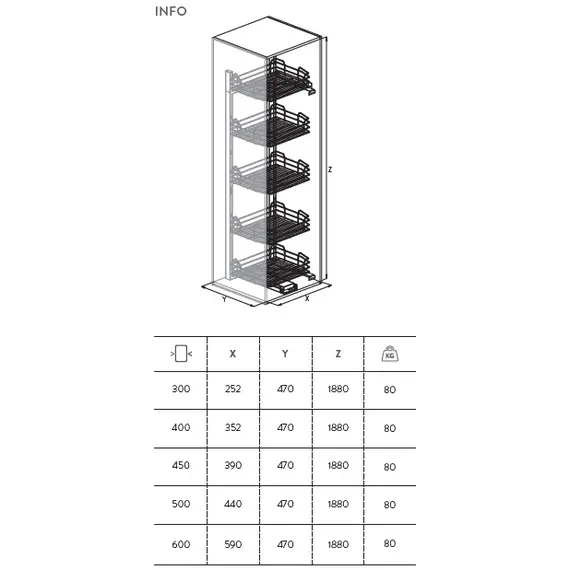 Колонна выдвижная (компл), 5 корзин, шкаф 450мм арт.295 one box.450 - 2