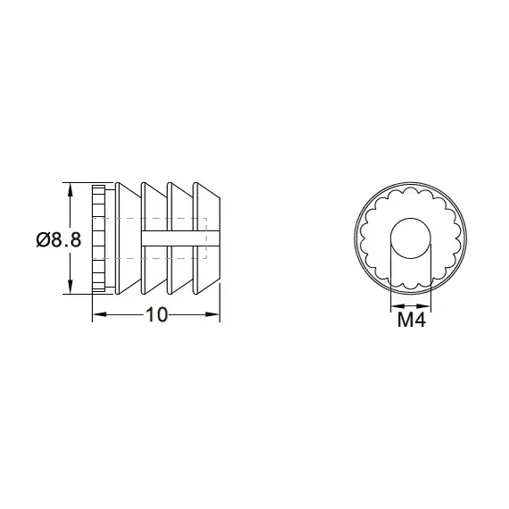 Футорка серии 153, M4, 11х8мм, пластик арт.153-11M4-1008-M4 - 1
