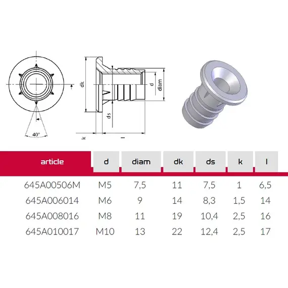 Футорка М6х14 мм (цинк) арт.645A006014Z - 1