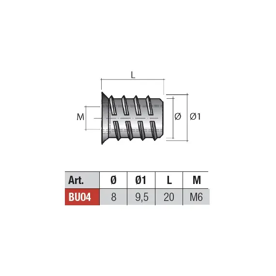 Футорка М6х20 мм (цинк без покрытия) арт.BU04ZL - 1