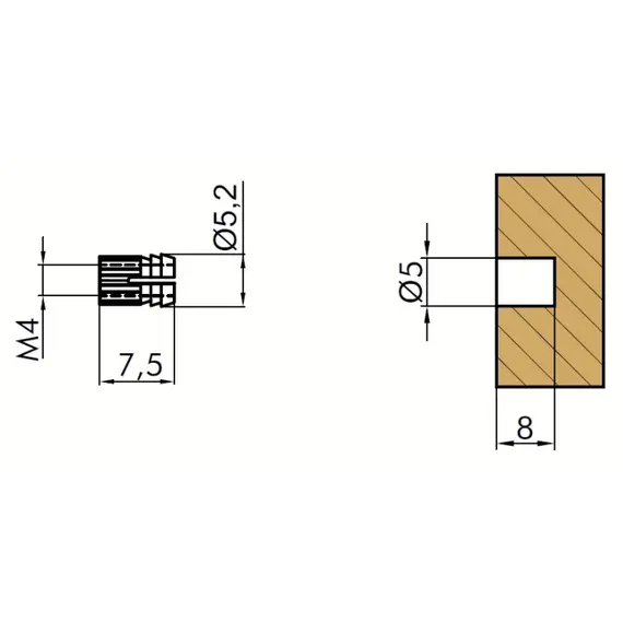 Футорка металлическая М4х7,5 мм (латунь) арт.TC33.408.70 - 1
