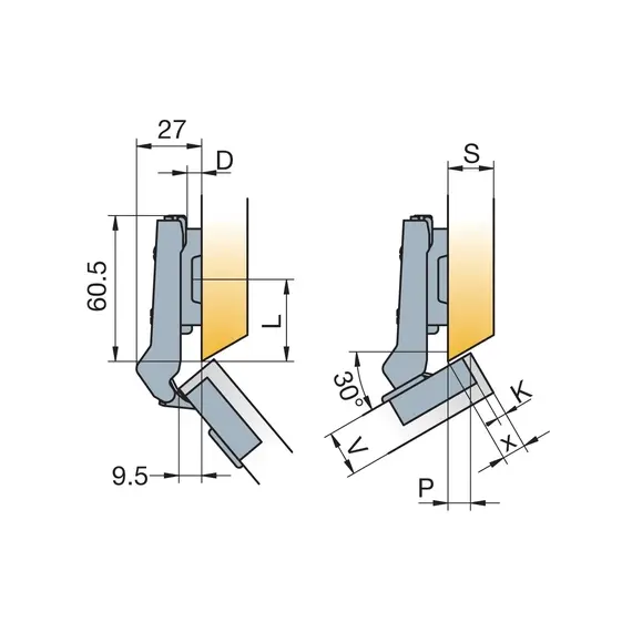 Петля мебельная Titus S-Type угловая 30 градусов 110/48/9 мм. Арт: 248-0N13-050-0X - 1