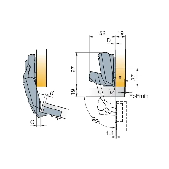 Петля мебельная Titus S-Type 90 градусов 170/48/0 мм. арт.248-0R13-050-00 - 4