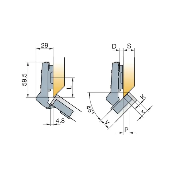 Петля мебельная Titus B-Type угловая 45 градусов 110/48/9 мм. арт.248-0L27-650-TL - 1