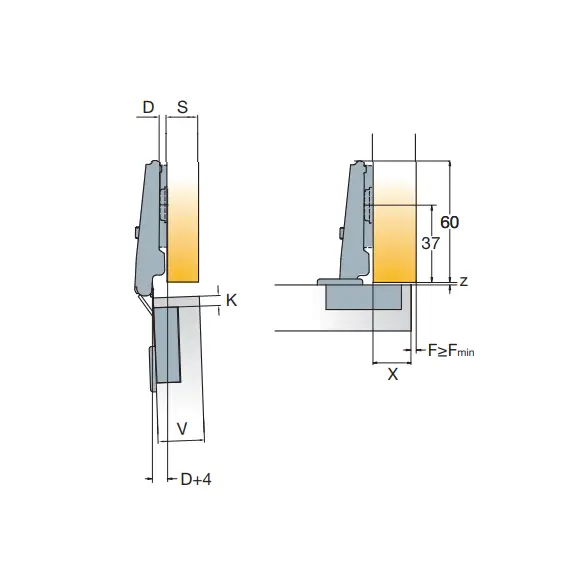 Петля мебельная Titus B-Type для толстых фасадов с прямым корпусрм 90 градусов 93/52/0 мм. Арт: 249-7301-050-TL - 5