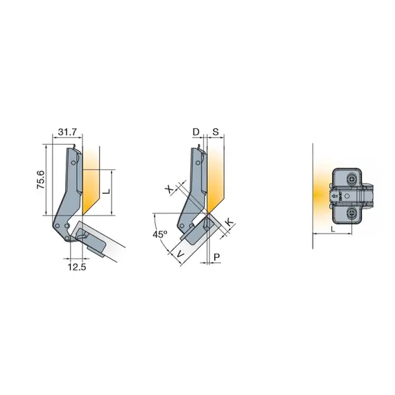 Петля T-Type угловая 45 110/48/6, 17 мм арт.702-0B09-650-00 - 4