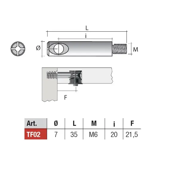 Дюбель стяжной М6 D7х35 мм, цинк арт.TF02FZ - 1