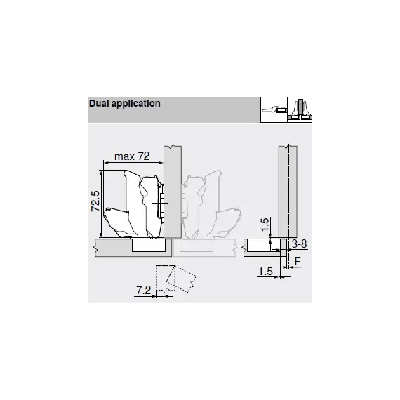 Петля Clip top Blumotion с большим углом открывания с нулевым вхождением 155°, полунакладная, чашка петли: INSERTA, никель арт.71B7690 - 1