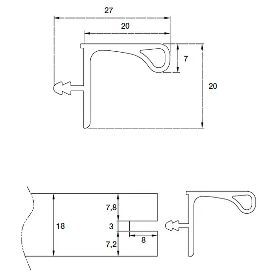 Профиль горизонтальный Г-образный врезной H=18 мм Gola арт.70.268.57.000.400 - 2