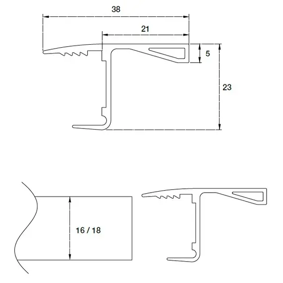 Профиль горизонтальный Г-образный H=16 мм Gola арт.70.276.801.000.400 - 2
