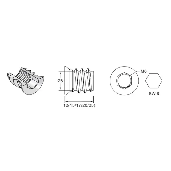 Футорка серии 153, M6, 15х8мм, металл арт.153-6015-207A-WZ - 1