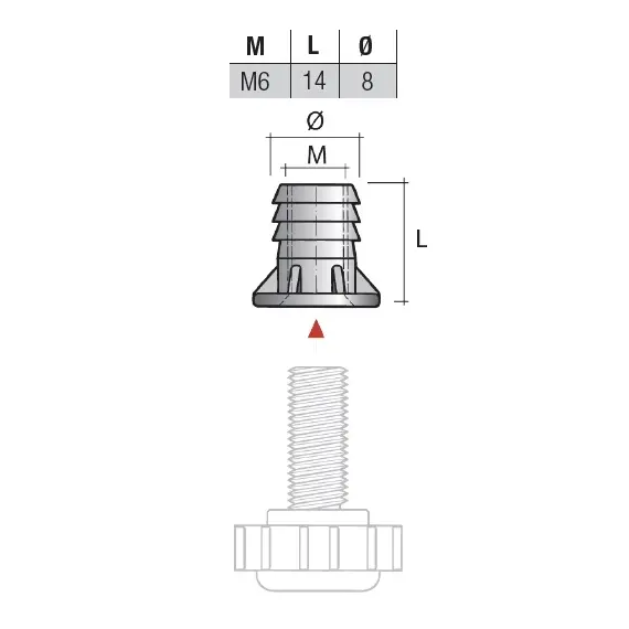 Футорка для опоры D8 М6х14 мм (цинк) арт.BP01FZ - 2