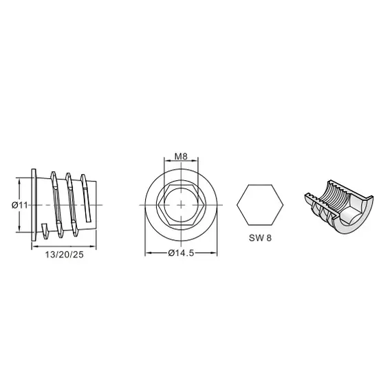 Футорка серии 153, M8, 13х11мм, металл арт.153-8013-205A-WZ - 1