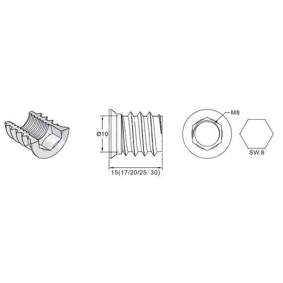 Футорка серии 153, M8, 17х10мм, металл арт.153-8017-207A-WZ - 1