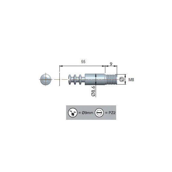 Болт для эксцентрика с длинным ходом затяжки 55мм, М8 арт.172-106202-Z - 3