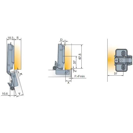 Петля 110/45/0 T-type Glissando с доводчиком установка без инструментов PressTo арт.701-0AT6-054 - 7