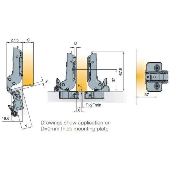 Петля с доводчиком T-type Noir Glissando 110/52/9 мм арт.701-0CP0-068-00 - 4