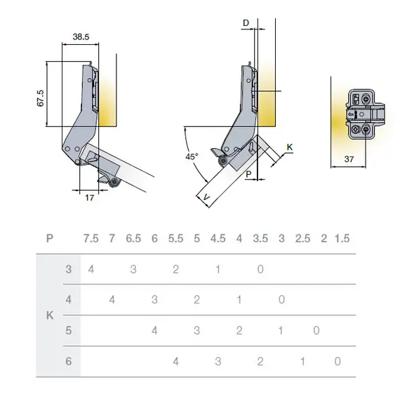 Петля T-type-i Noir Glissando с доводчиком 110/48/23 мм, 45 гр арт.701-0W60-668-00 - 5