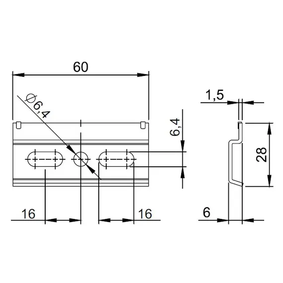 Шина для навесов 60х6х28 мм арт.258.6000.40 - 2