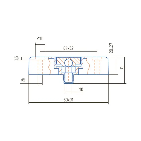 Опора регулируемая прямоугольная ОРП 20-К Хром матовый - 3