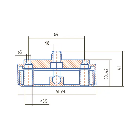 Опора регулируемая прямоугольная Н 30 мм ОРП 30/90К хром матовый - 2