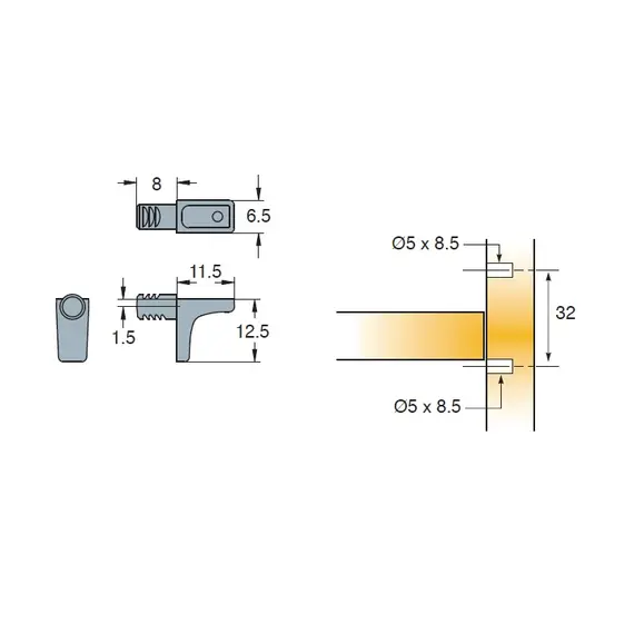 Полкодержатель мебельный Titus под отверстие 5х8.5 мм никель. Арт: 001825-847-300 - 2
