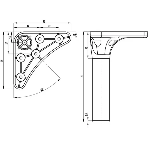 Опора мебельная нерегулируемая X-042 150 сатин светлый - 1