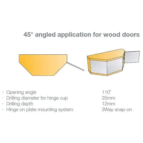 Петля мебельная Titus T-Type Glissando угловая 45 градусов с доводчиком 110/45/9 мм  и cистемой ускоренной сборки Easy-fix Арт: 701-0D98-650-00 - 1