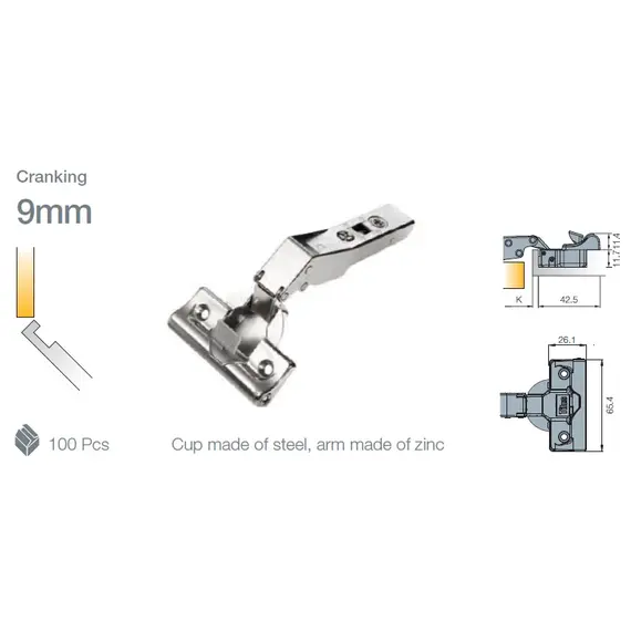 Петля мебельная Titus T-Type Glissando угловая 45 градусов с доводчиком 110/45/9 мм  и cистемой ускоренной сборки Easy-fix Арт: 701-0D98-650-00 - 3