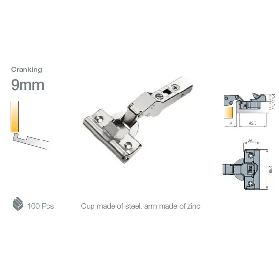 Петля мебельная Titus T-Type Glissando угловая 15 градусов с доводчиком 110/48/9 мм для машинной установки. Арт: 701-0D72-650-00 - 3