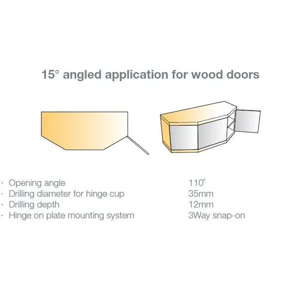 Петля мебельная Titus T-Type Glissando угловая 15 градусов с доводчиком 110/48/9 мм и cистемой ускоренной сборки Easy-fix Арт: 701-0D78-650-00 - 1
